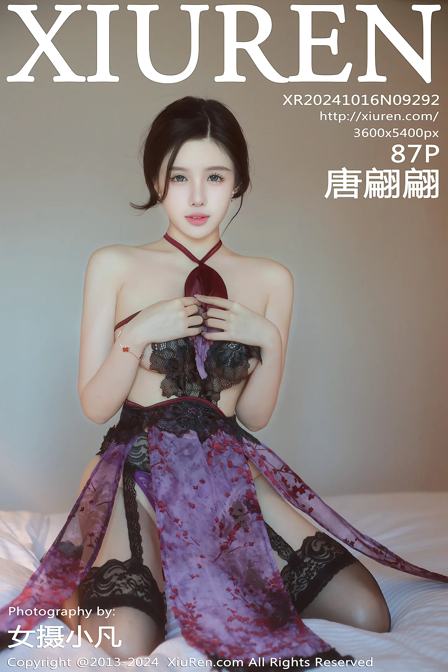 [XiuRen秀人网]No.9292_模特唐翩翩性感紫黑色情趣内衣配黑丝吊袜秀完美身材诱惑写真87P-秀人网 - XiuRen.Space